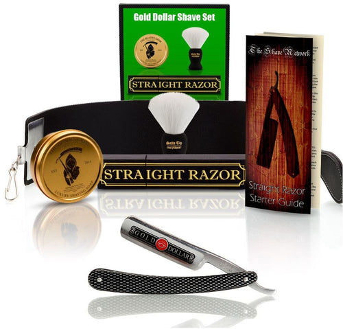 ~Shave Ready~ Shaving Straight Razor 6/8" GD w/Box 208 Gold Dollar Straight Razor, The Blades Grim Soap, Synthetic Shaving Brush, GB Buckingham Strop - Complete Straight Razor Set